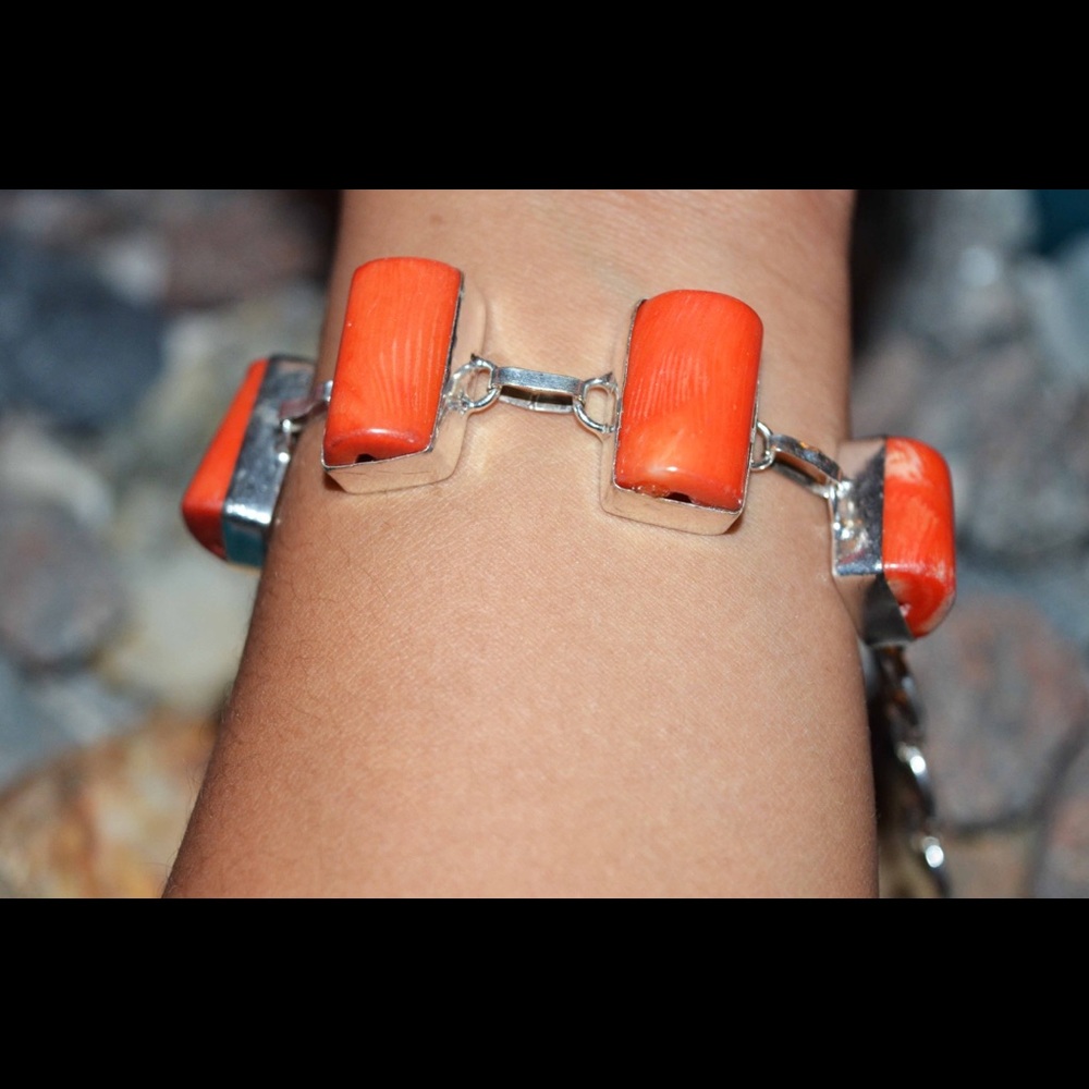 Cracked Red Onyx Statement Bracelet 6 1/2"- 8"